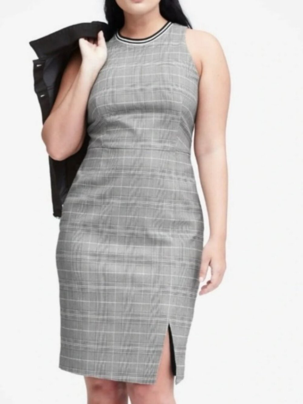 Banana Republic plaid bi-stretch racer-neck sleeveless sheath dress size 4